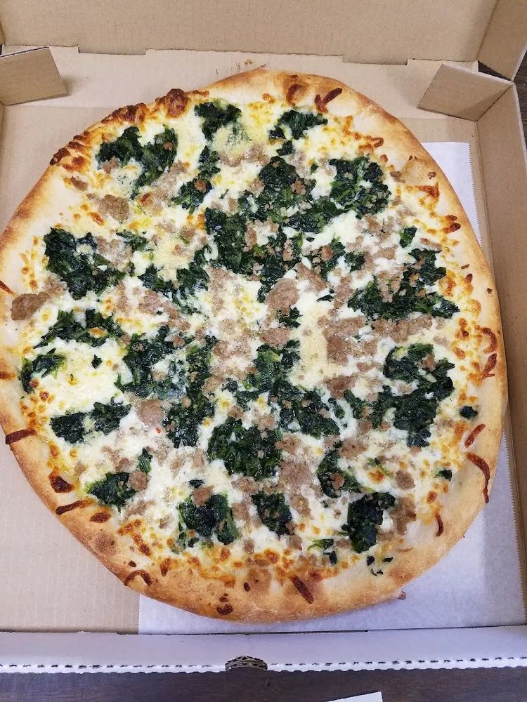 White Pizza with Sausage and Spinach
